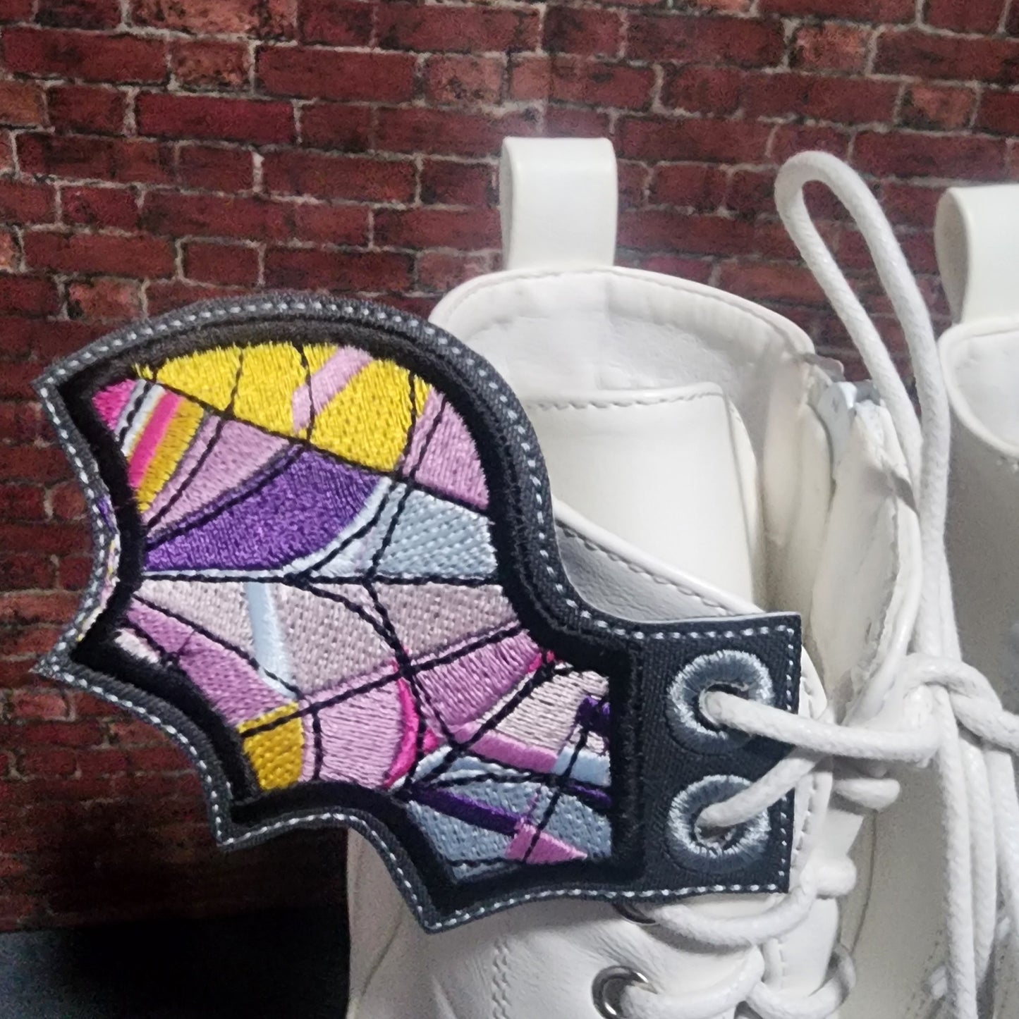 Stained glass bat shoe wing