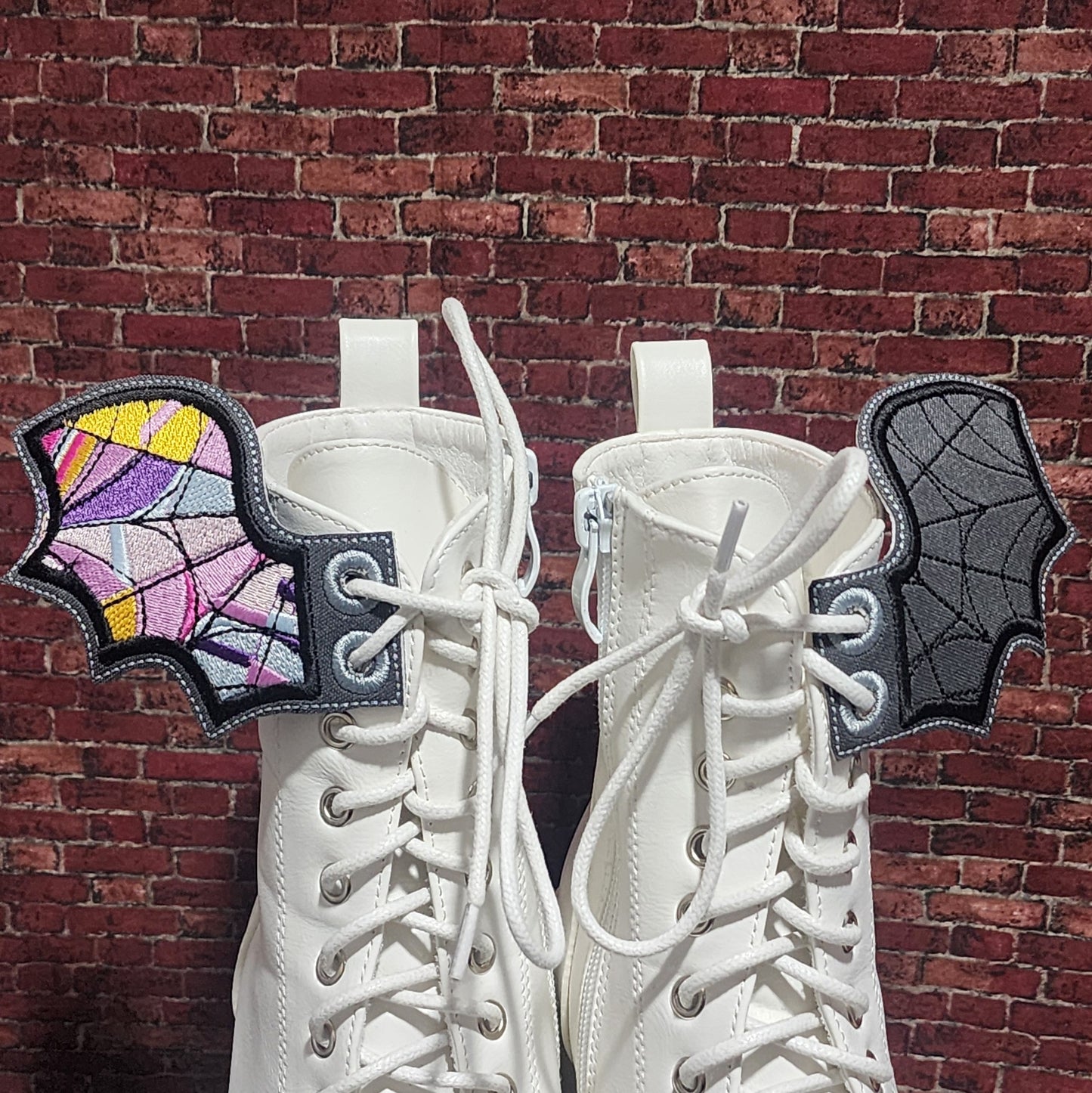 Stained glass bat shoe wing